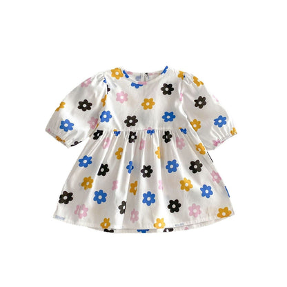 長袖ワンピース レトロカラフルフラワープリント長袖ワンピース【mh0009258】