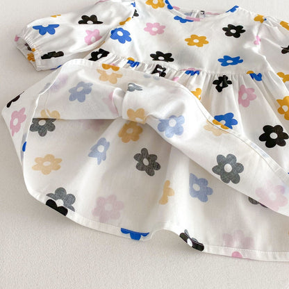 長袖ワンピース レトロカラフルフラワープリント長袖ワンピース【mh0009258】