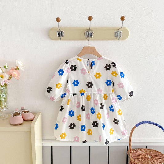 長袖ワンピース レトロカラフルフラワープリント長袖ワンピース【mh0009258】