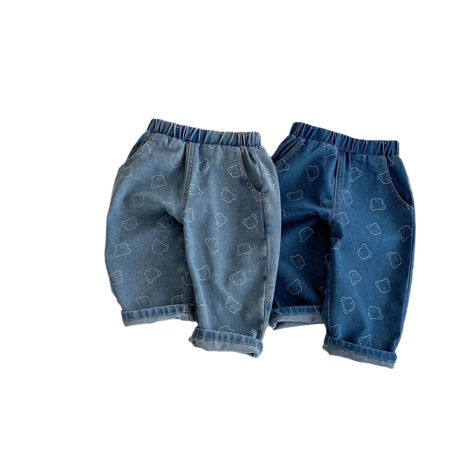 デニムパンツ ベアくまプリントデニムストレートパンツジーンズ【mh0009261】