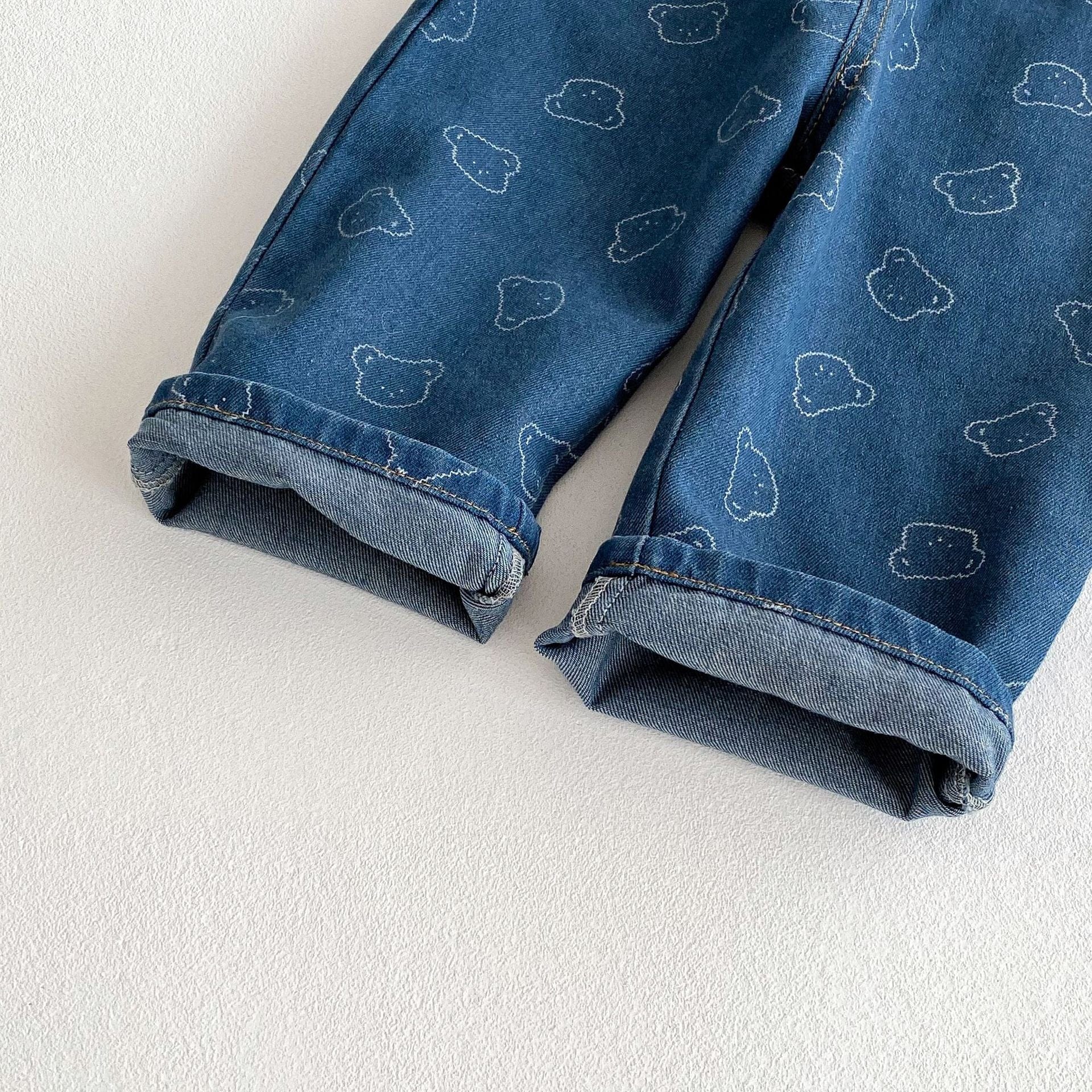 デニムパンツ ベアくまプリントデニムストレートパンツジーンズ【mh0009261】