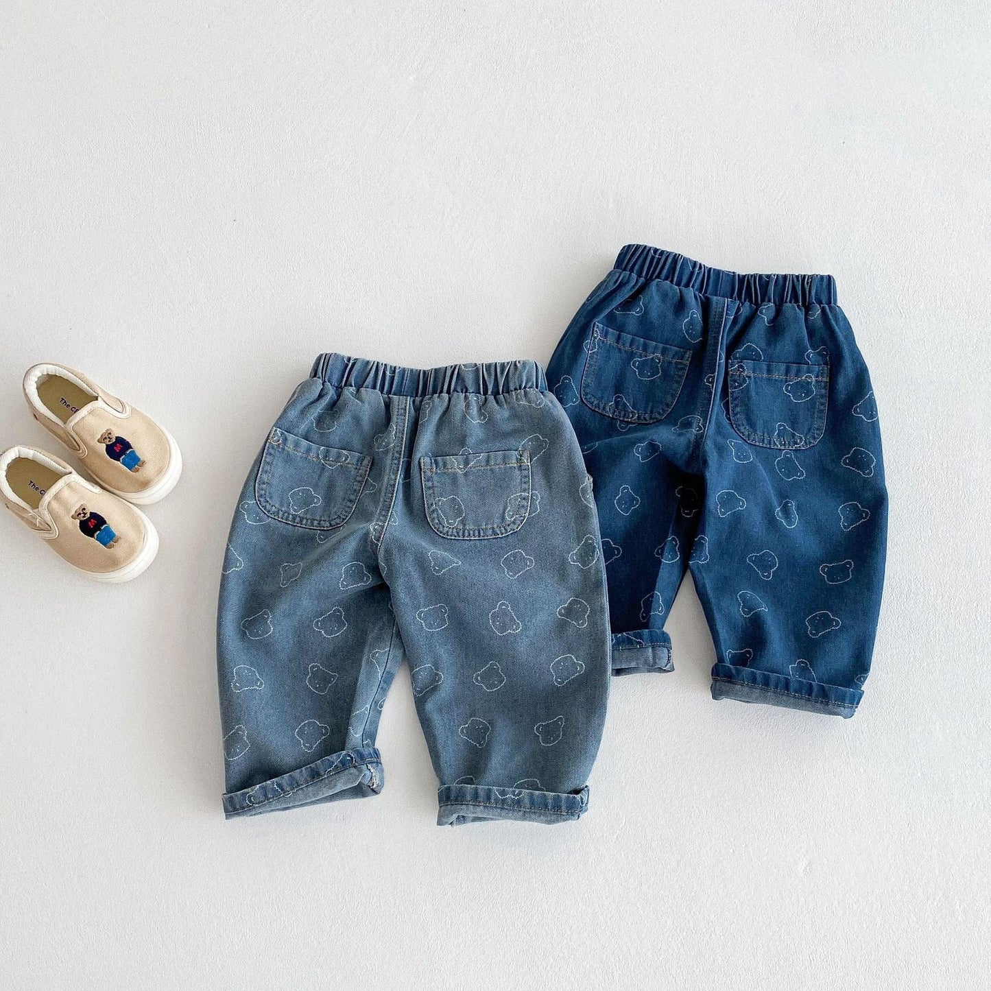 デニムパンツ ベアくまプリントデニムストレートパンツジーンズ【mh0009261】