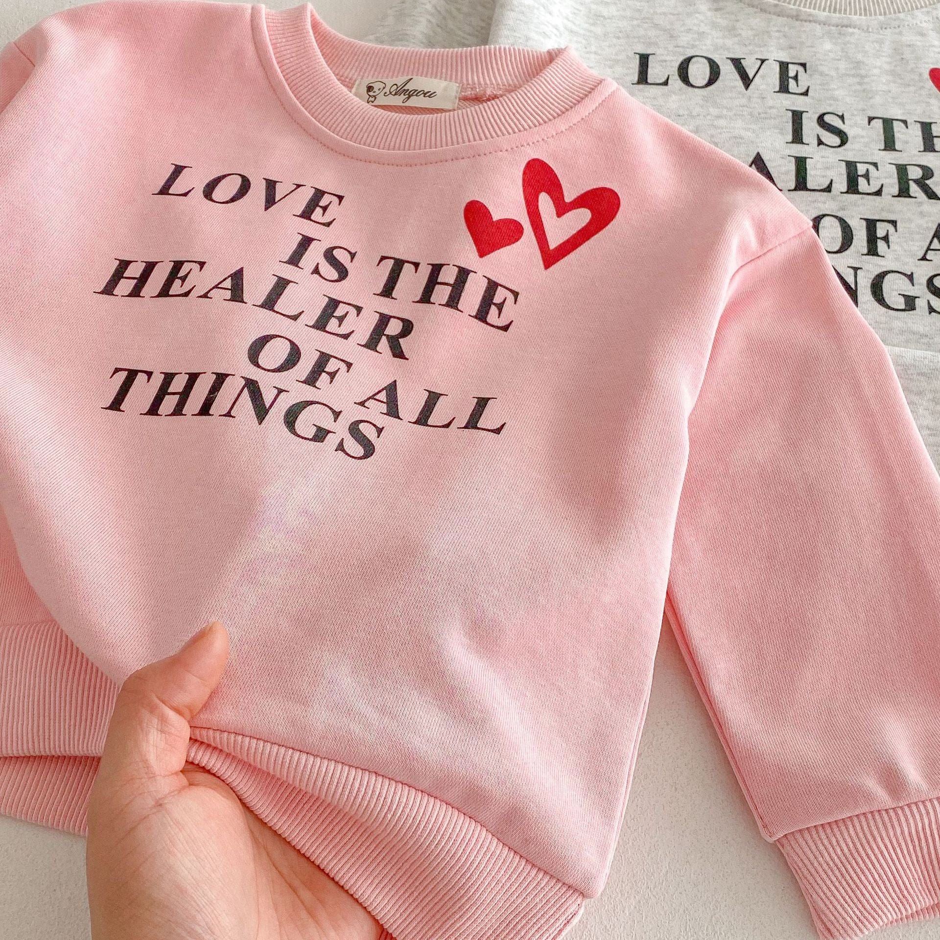 トレーナー・フーディ ハートロゴプリント長袖スウェットシャツ【mh0009263】