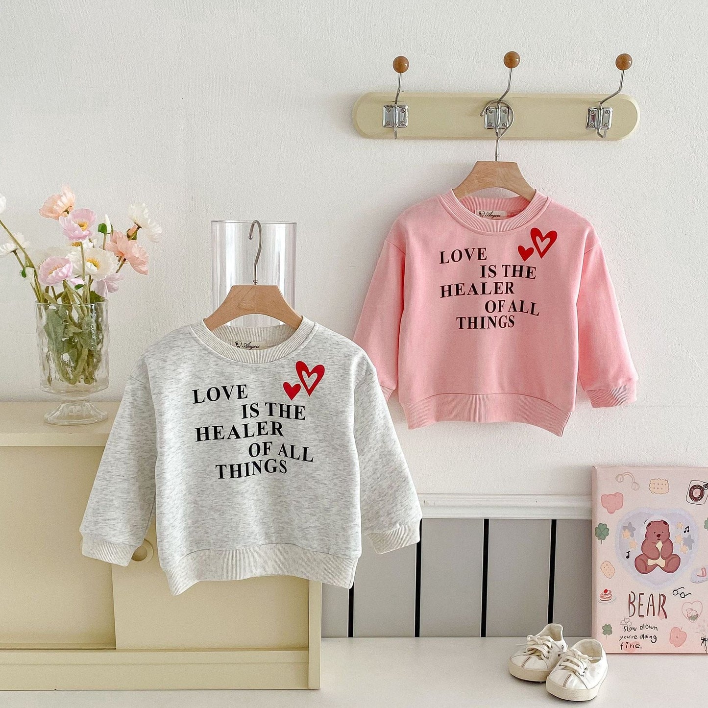 トレーナー・フーディ ハートロゴプリント長袖スウェットシャツ【mh0009263】