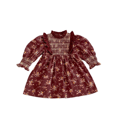 長袖ワンピース ボヘミアンフラワープリントシャーリング長袖ワンピース【mh0009264】