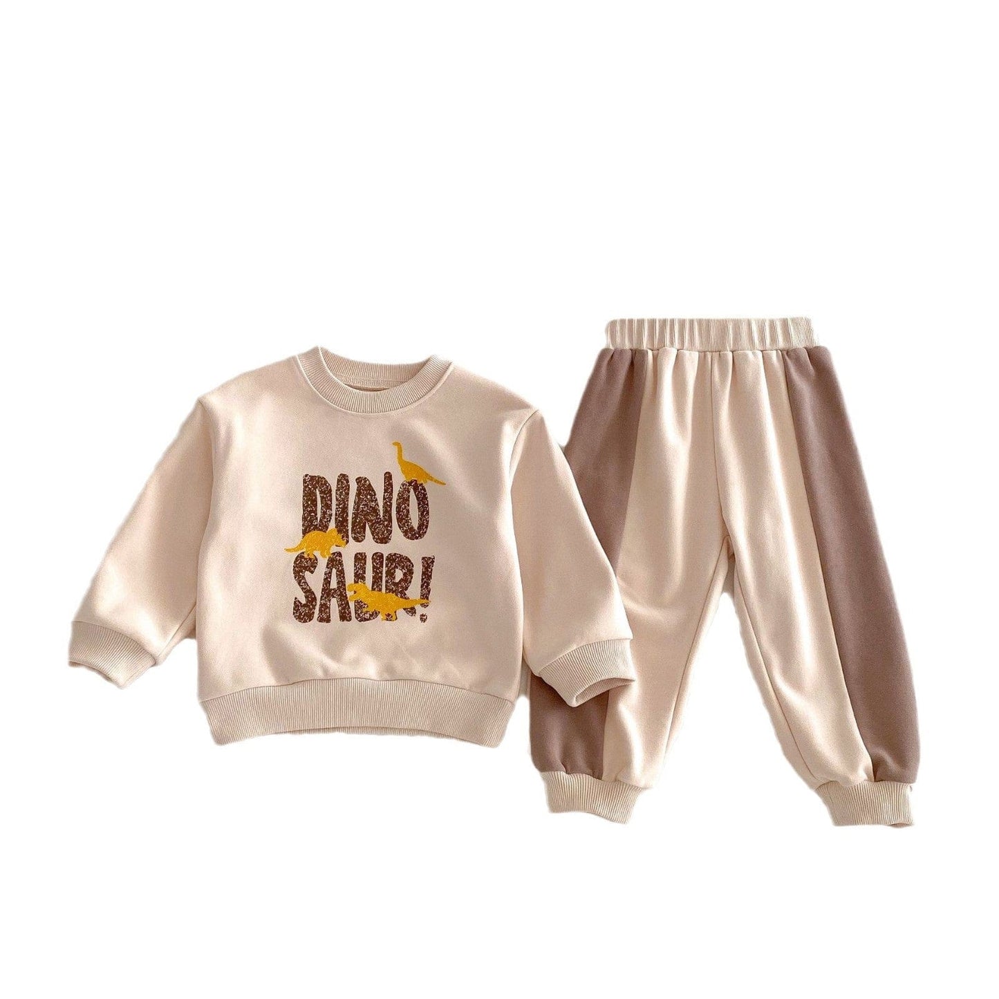 長袖セットアップ ダイナソープリントスウェットセットアップ 長袖スウェットシャツ+パッチワークスウェットパンツ【mh0009265】