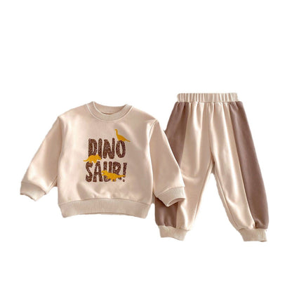 長袖セットアップ ダイナソープリントスウェットセットアップ 長袖スウェットシャツ+パッチワークスウェットパンツ【mh0009265】