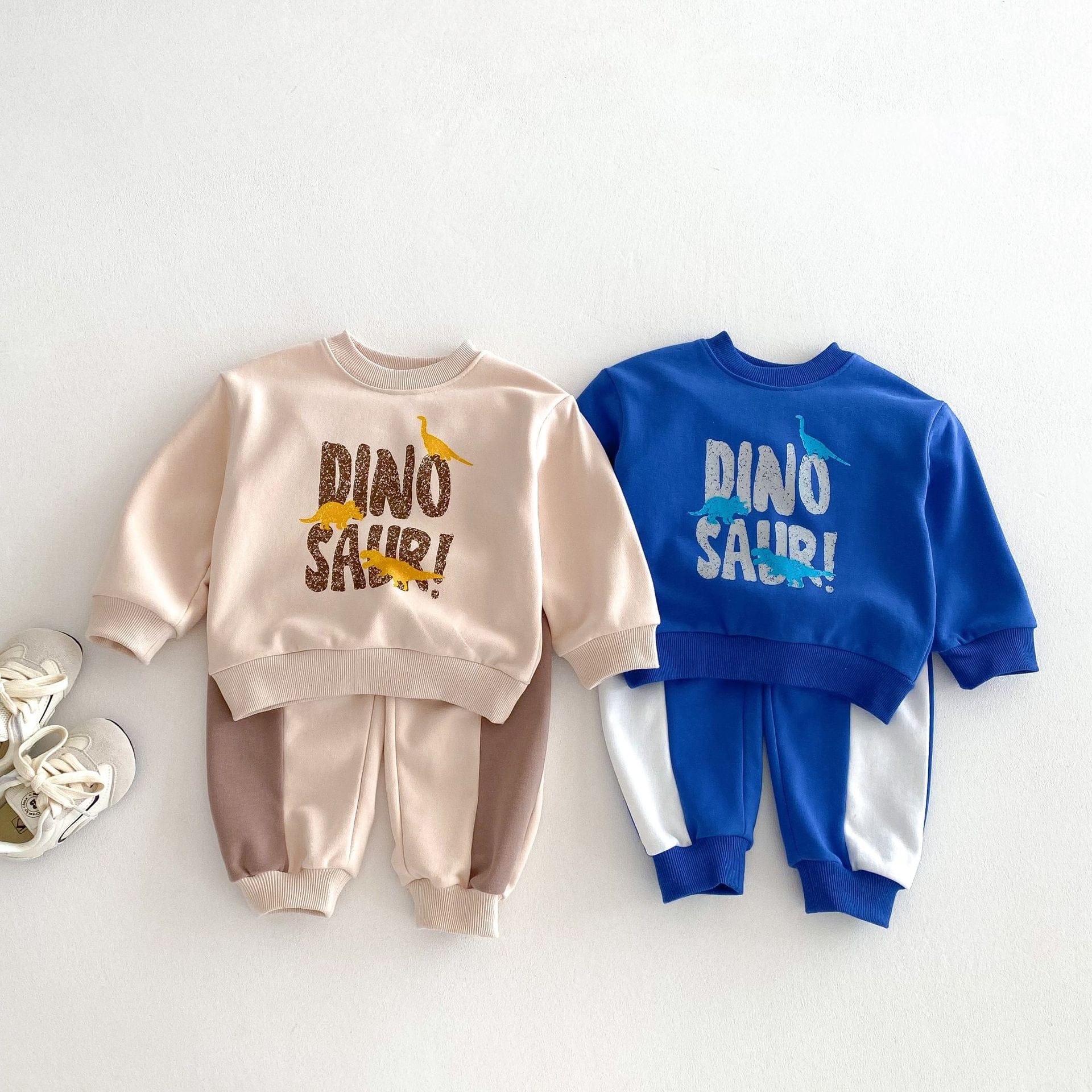 長袖セットアップ ダイナソープリントスウェットセットアップ 長袖スウェットシャツ+パッチワークスウェットパンツ【mh0009265】