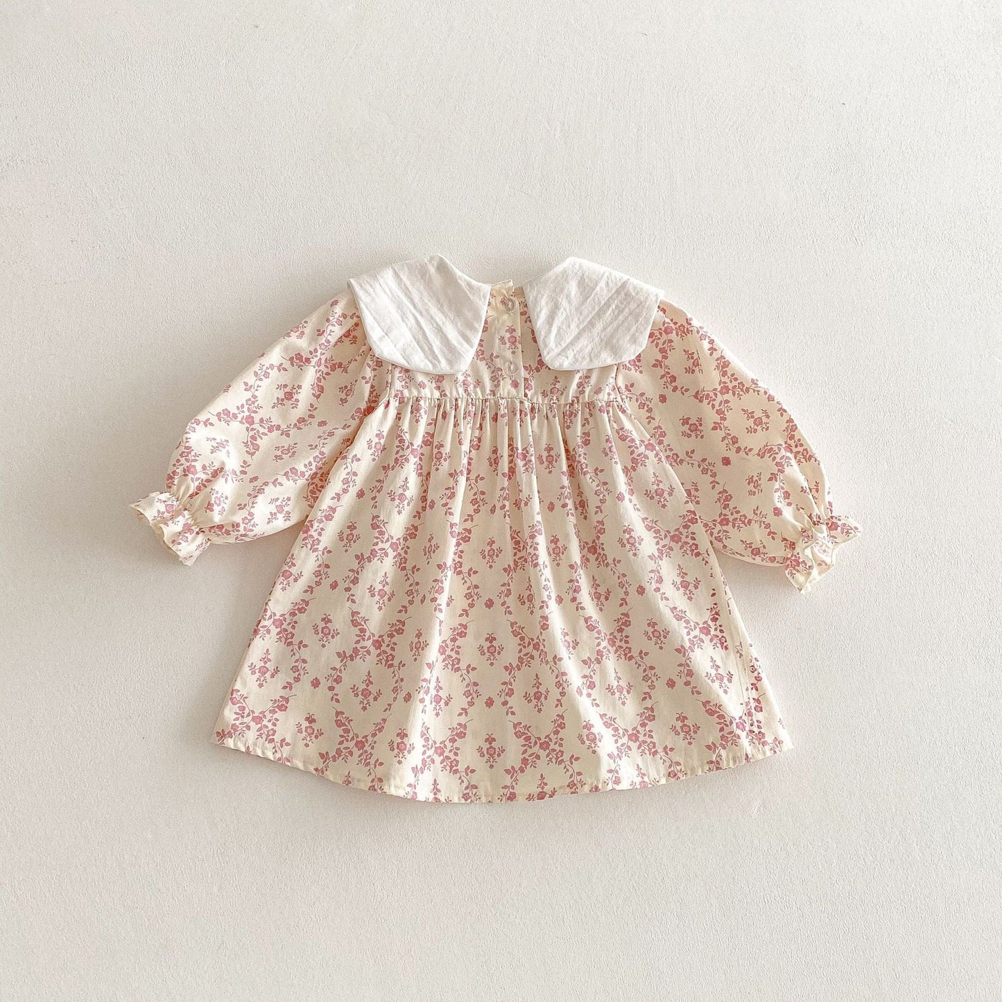 長袖ワンピース フラワー刺繍ビッグ襟長袖ワンピース【mh0010646】