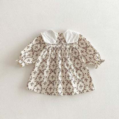 長袖ワンピース フラワー刺繍ビッグ襟長袖ワンピース【mh0010646】