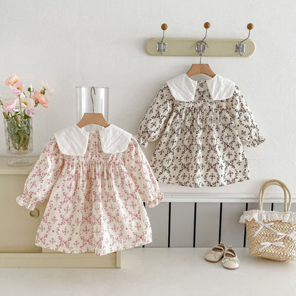 長袖ワンピース フラワー刺繍ビッグ襟長袖ワンピース【mh0010646】