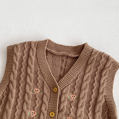 ベスト フラワー刺繍前あきニットベスト【mh0010647】