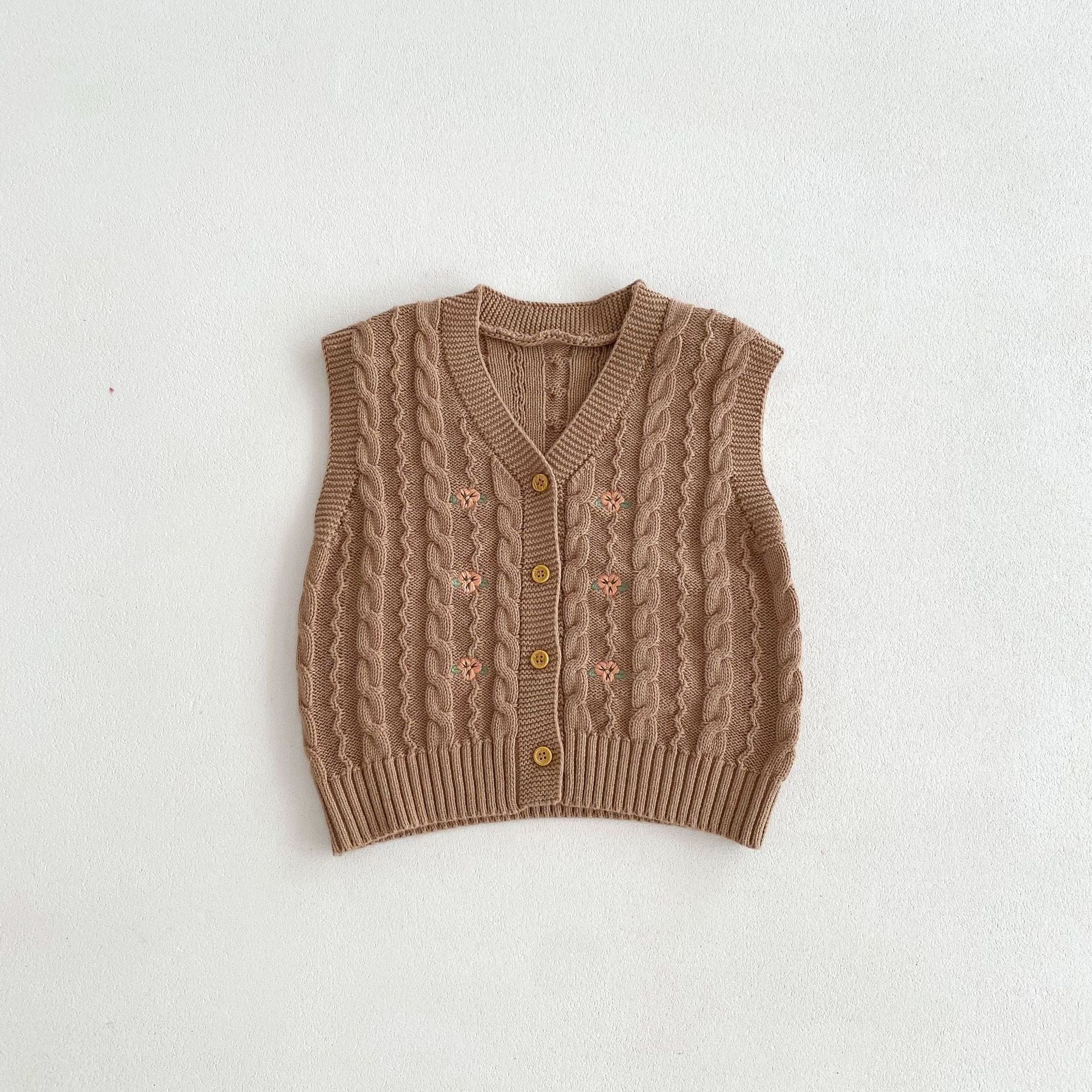 ベスト フラワー刺繍前あきニットベスト【mh0010647】