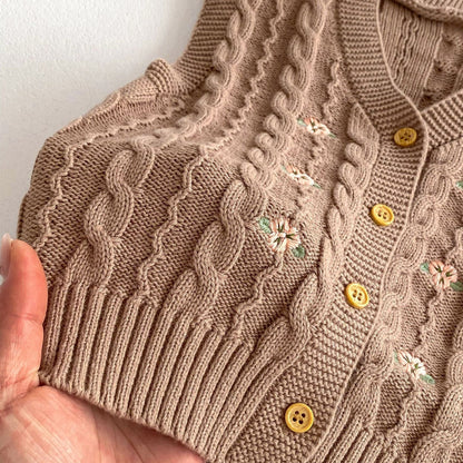 ベスト フラワー刺繍前あきニットベスト【mh0010647】