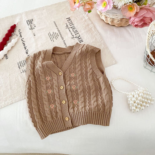 ベスト フラワー刺繍前あきニットベスト【mh0010647】