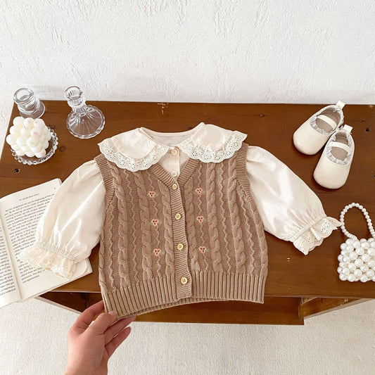 ベスト フラワー刺繍前あきニットベスト【mh0010647】