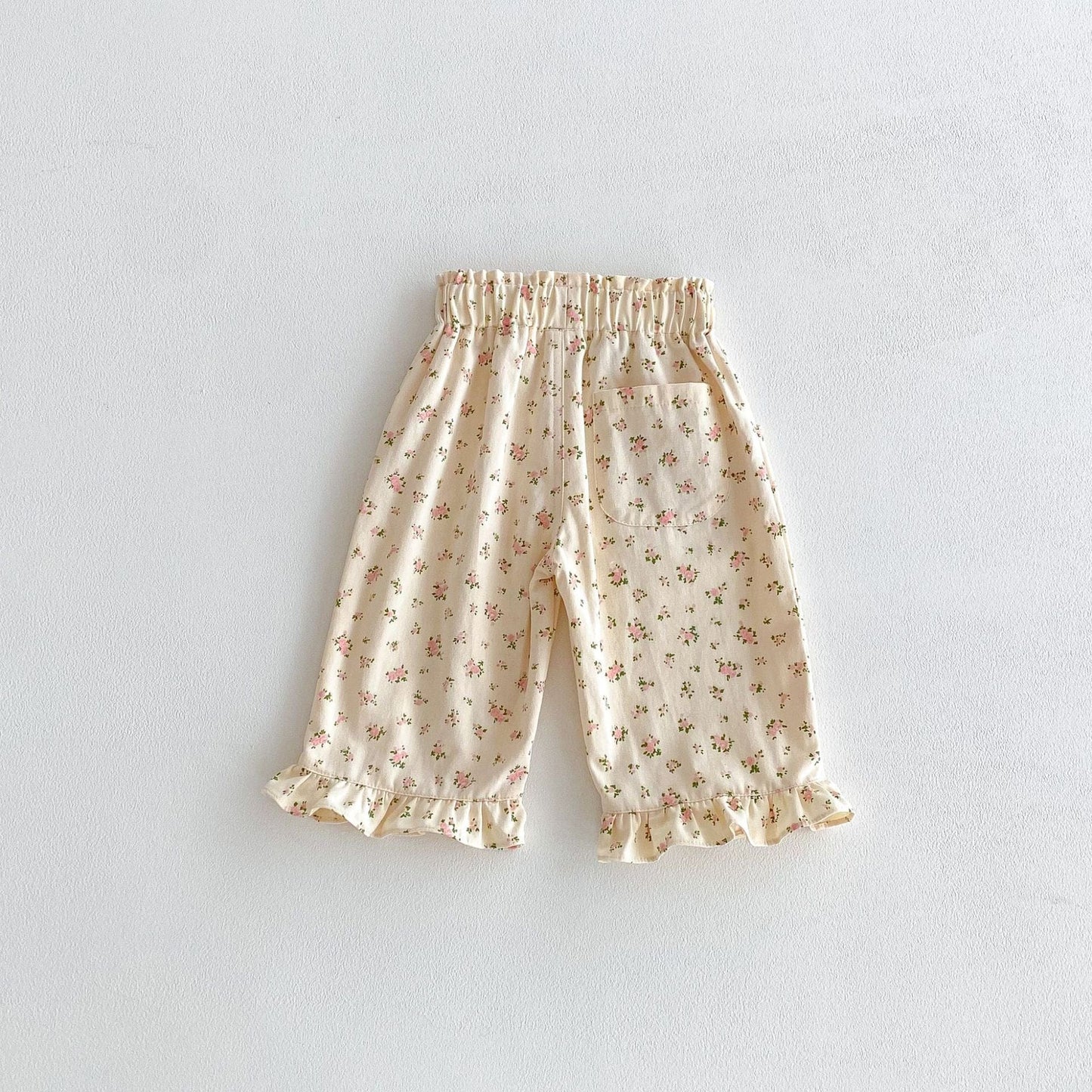 ロングパンツ・スウェットパンツ 裾フリルフラワープリントロングパンツ【mh0010648】