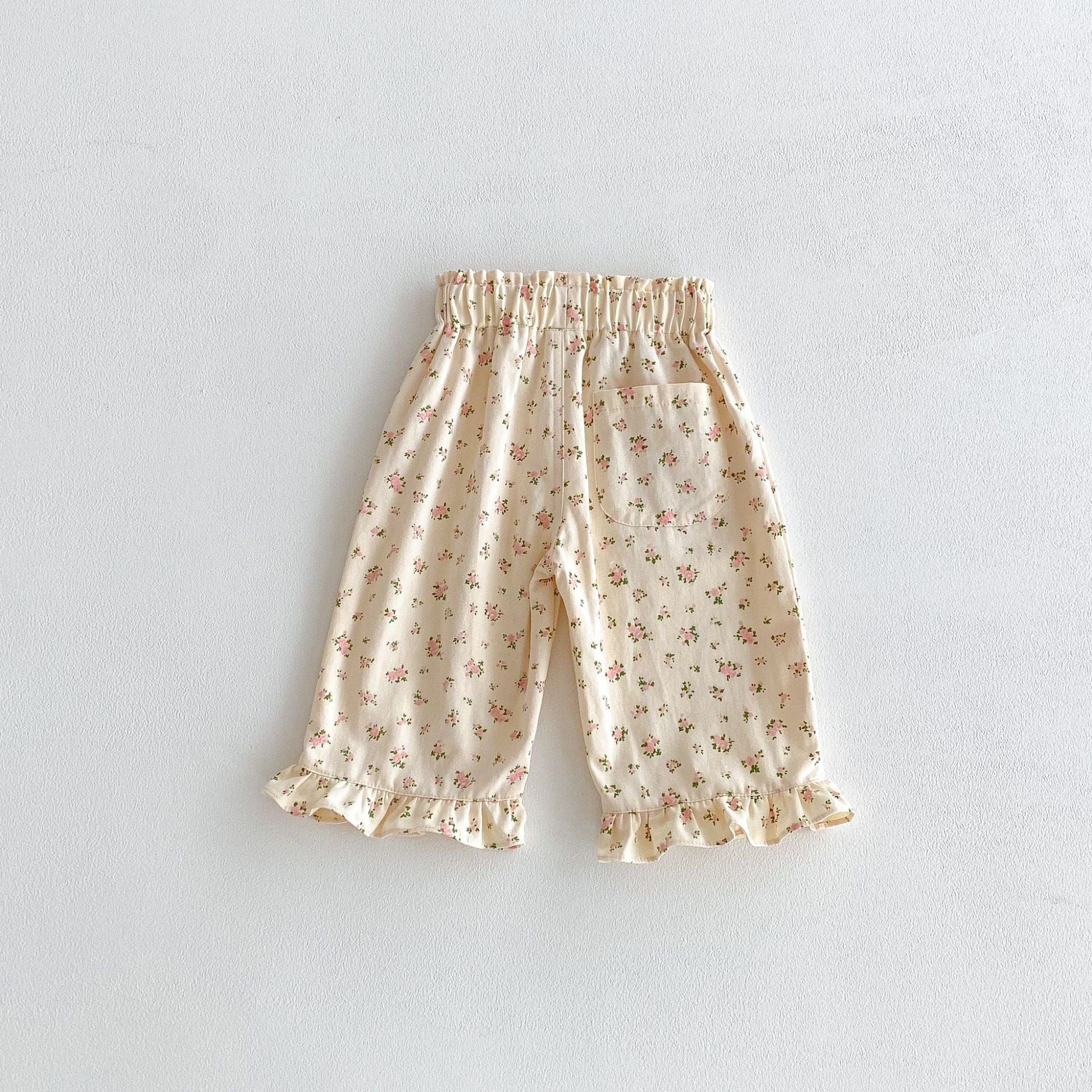 ロングパンツ・スウェットパンツ 裾フリルフラワープリントロングパンツ【mh0010648】