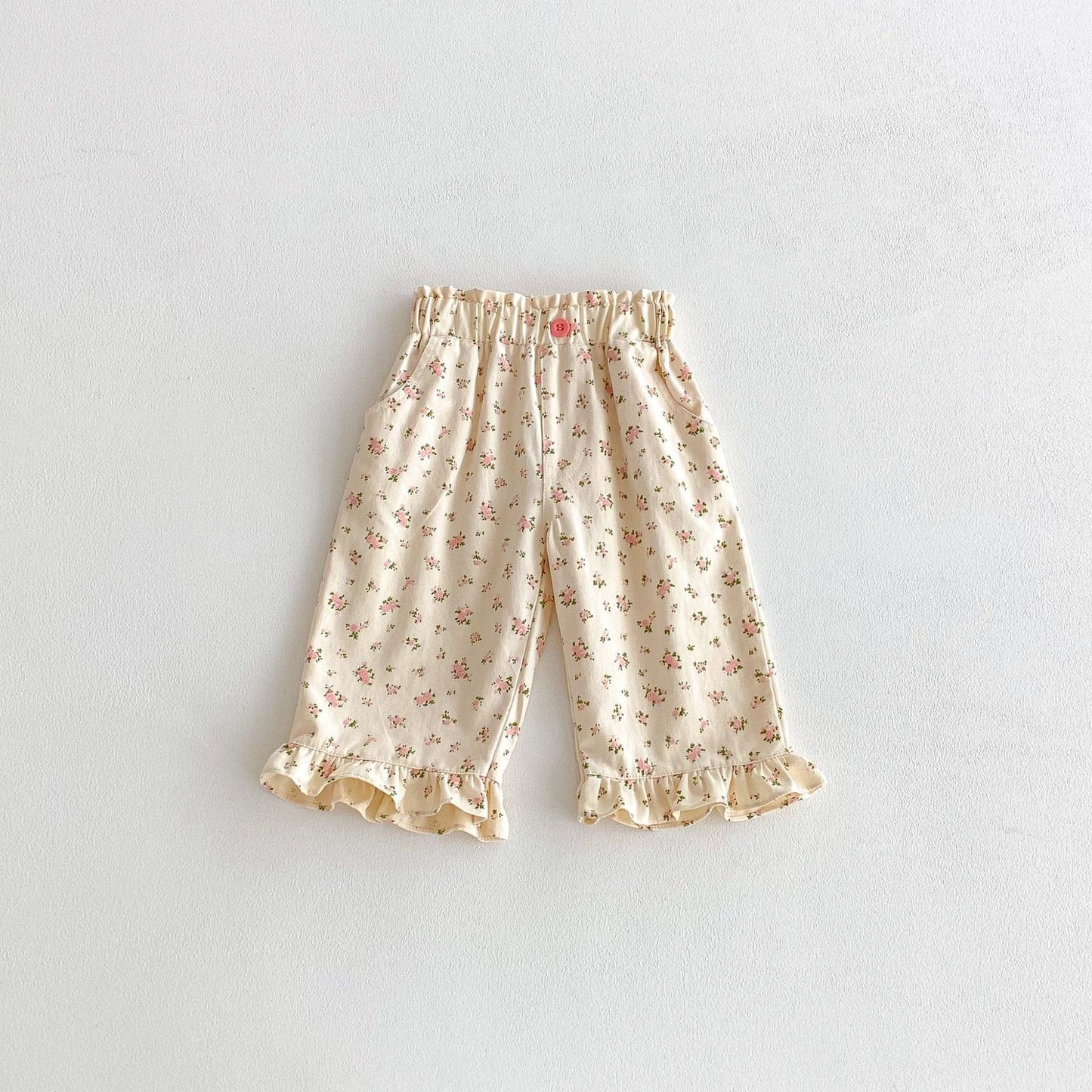 ロングパンツ・スウェットパンツ 裾フリルフラワープリントロングパンツ【mh0010648】