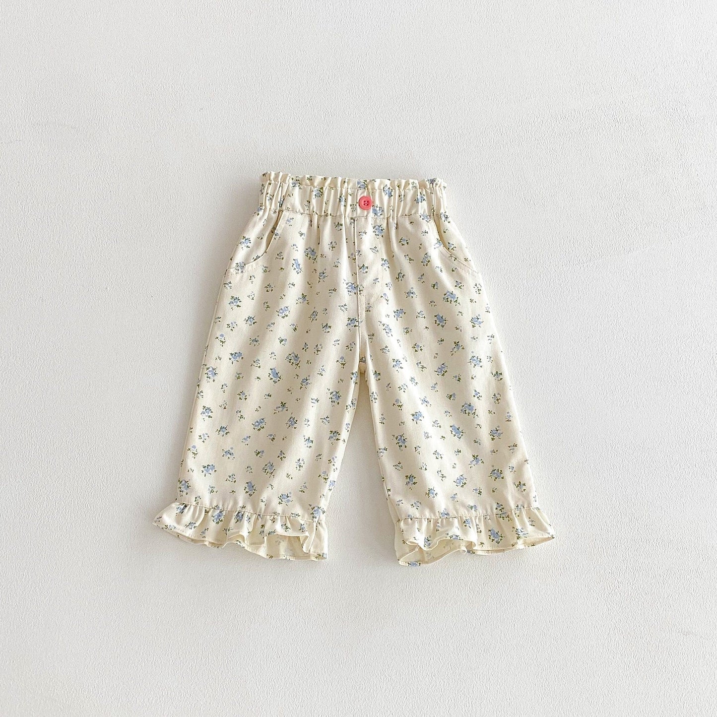 ロングパンツ・スウェットパンツ 裾フリルフラワープリントロングパンツ【mh0010648】