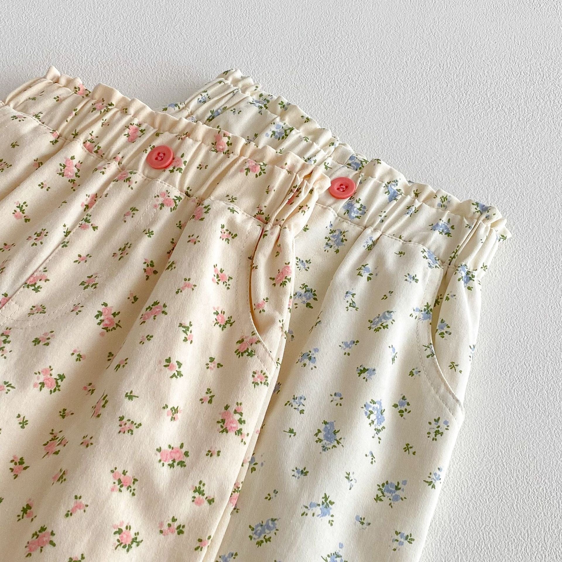 ロングパンツ・スウェットパンツ 裾フリルフラワープリントロングパンツ【mh0010648】