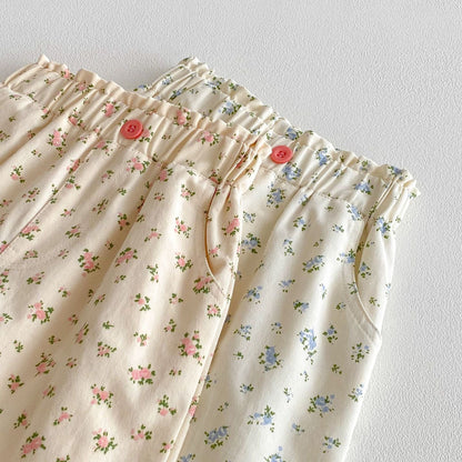 ロングパンツ・スウェットパンツ 裾フリルフラワープリントロングパンツ【mh0010648】