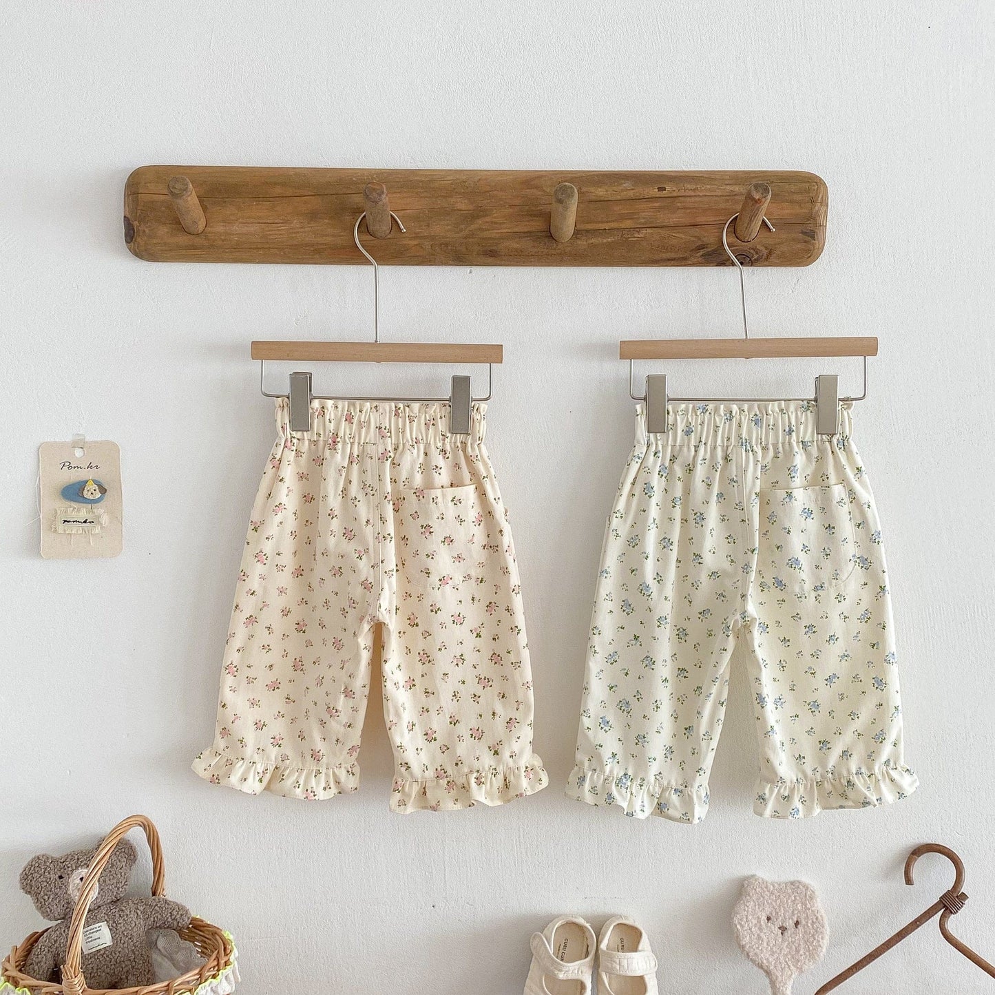 ロングパンツ・スウェットパンツ 裾フリルフラワープリントロングパンツ【mh0010648】