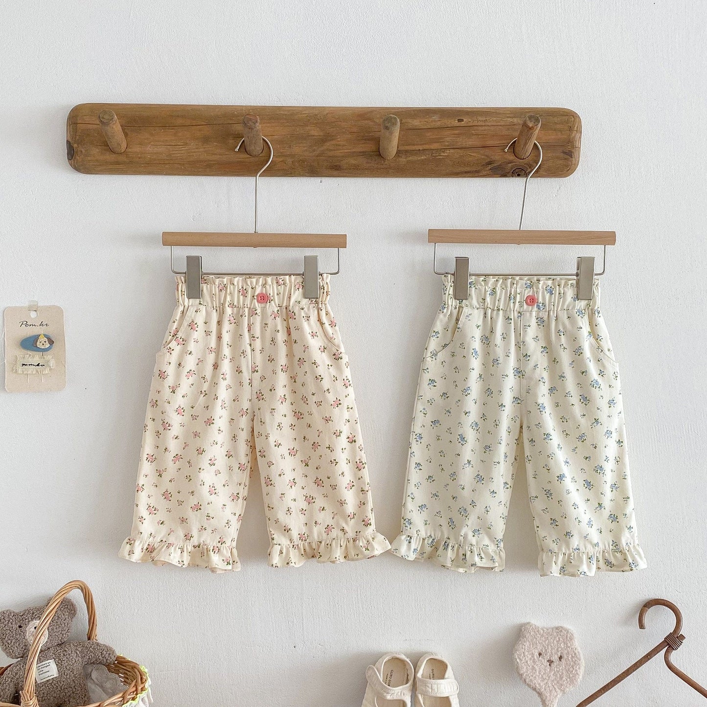 ロングパンツ・スウェットパンツ 裾フリルフラワープリントロングパンツ【mh0010648】