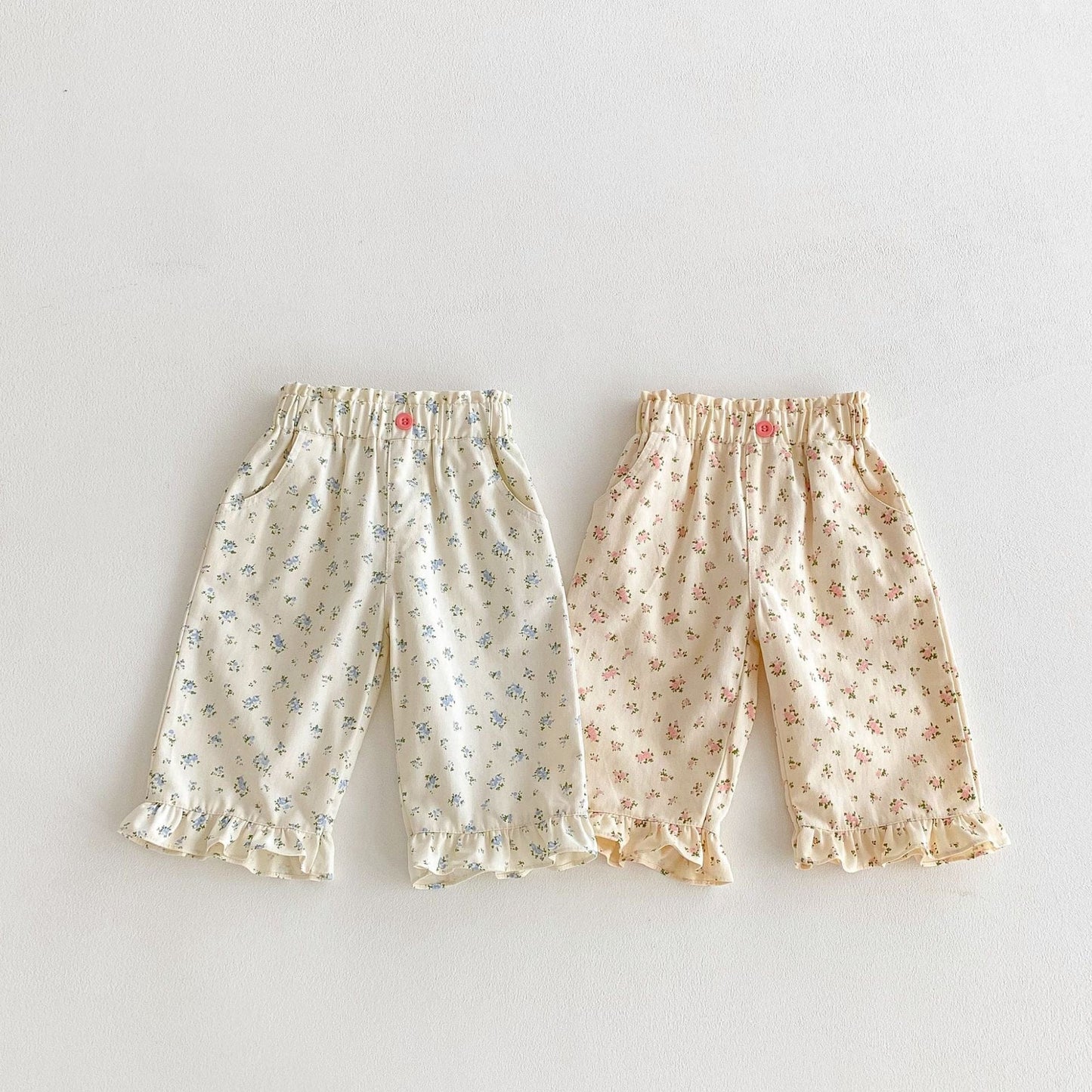 ロングパンツ・スウェットパンツ 裾フリルフラワープリントロングパンツ【mh0010648】