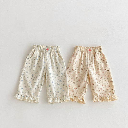 ロングパンツ・スウェットパンツ 裾フリルフラワープリントロングパンツ【mh0010648】