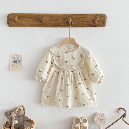 長袖ワンピース リボンフリル長袖ワンピース【mh0010649】