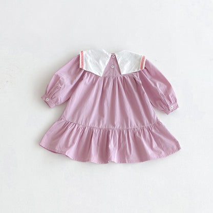 長袖ワンピース リボンアクセントビッグ襟長袖ワンピース【mh0010651】