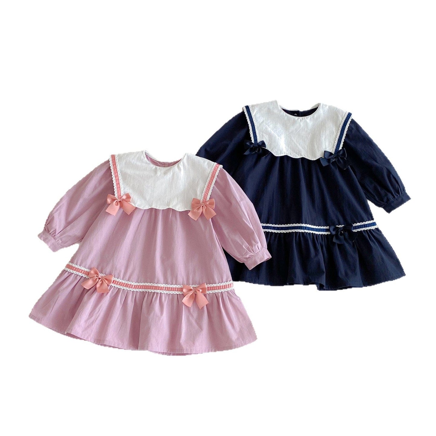 長袖ワンピース リボンアクセントビッグ襟長袖ワンピース【mh0010651】