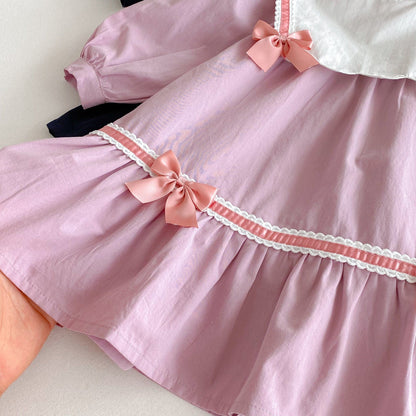 長袖ワンピース リボンアクセントビッグ襟長袖ワンピース【mh0010651】