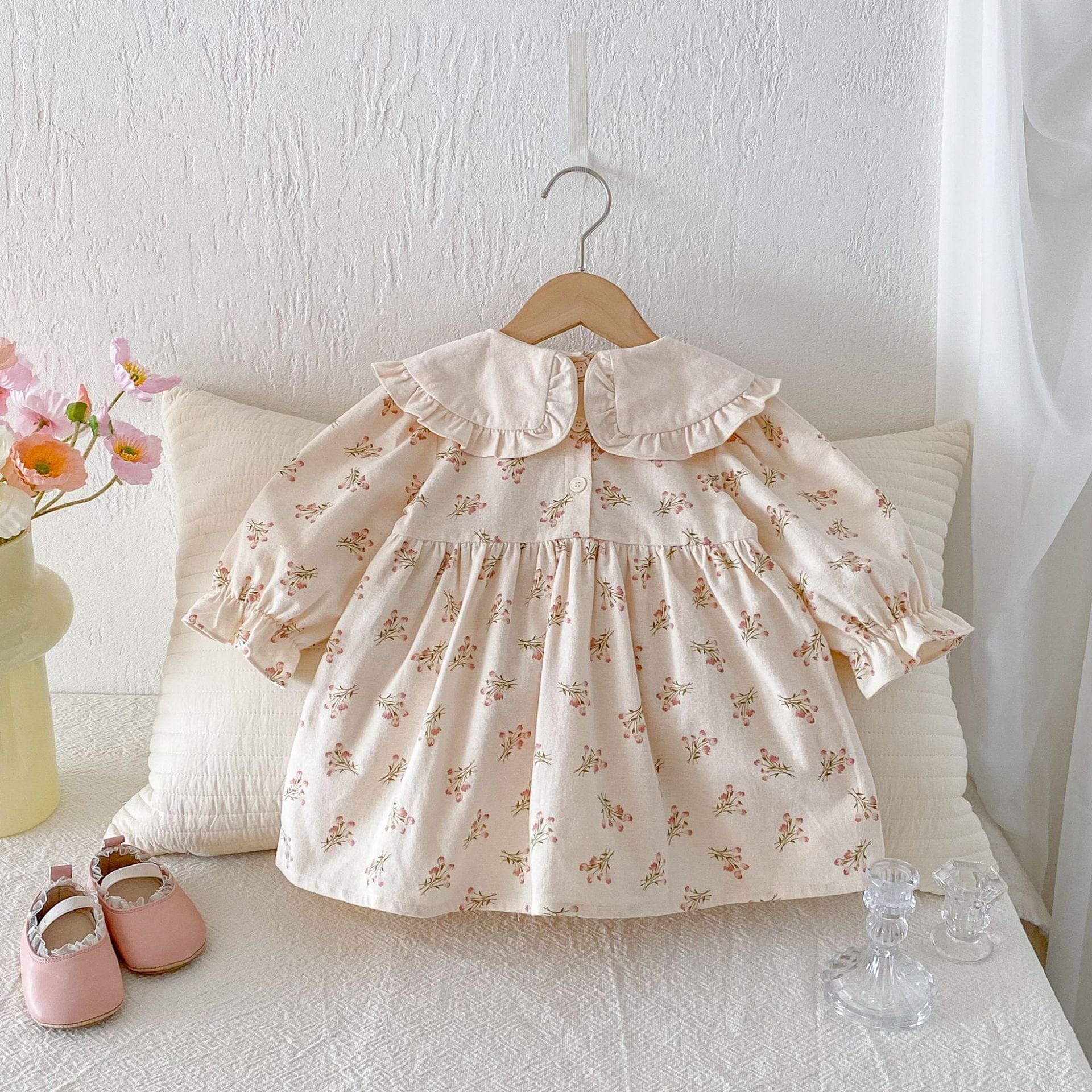 長袖ワンピース フラワー刺繍襟長袖ワンピース【mh0010652】