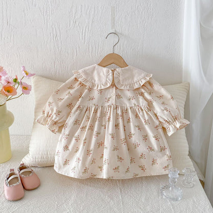 長袖ワンピース フラワー刺繍襟長袖ワンピース【mh0010652】