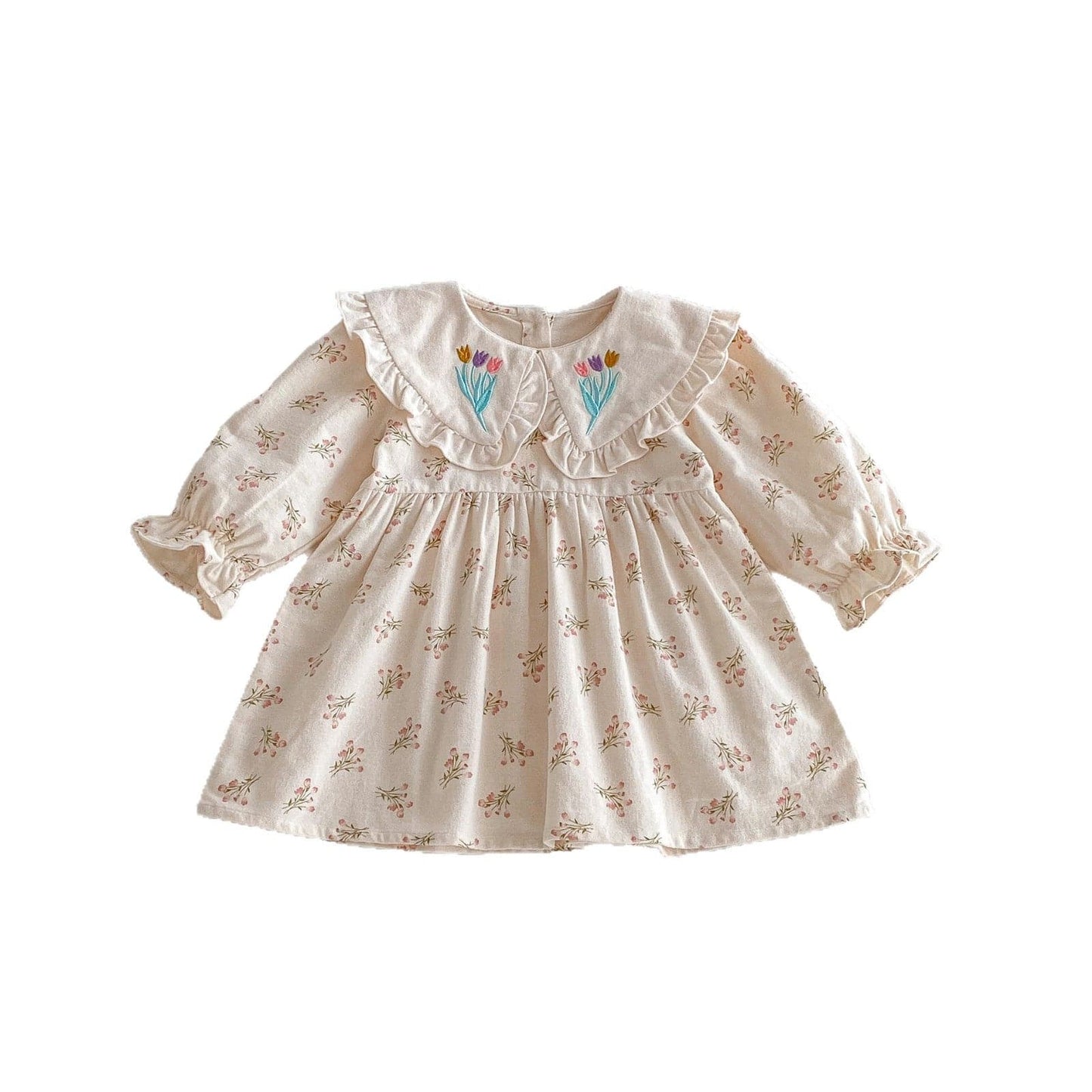 長袖ワンピース フラワー刺繍襟長袖ワンピース【mh0010652】