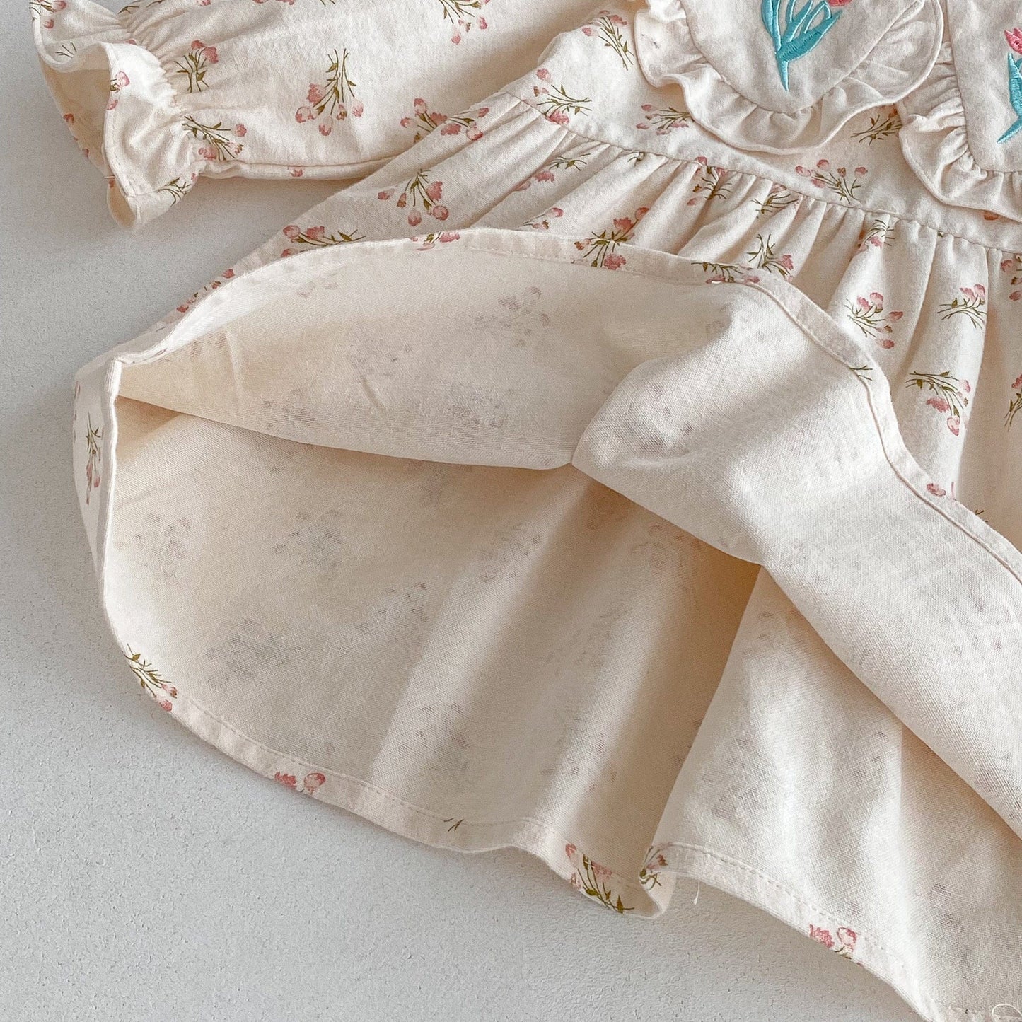 長袖ワンピース フラワー刺繍襟長袖ワンピース【mh0010652】