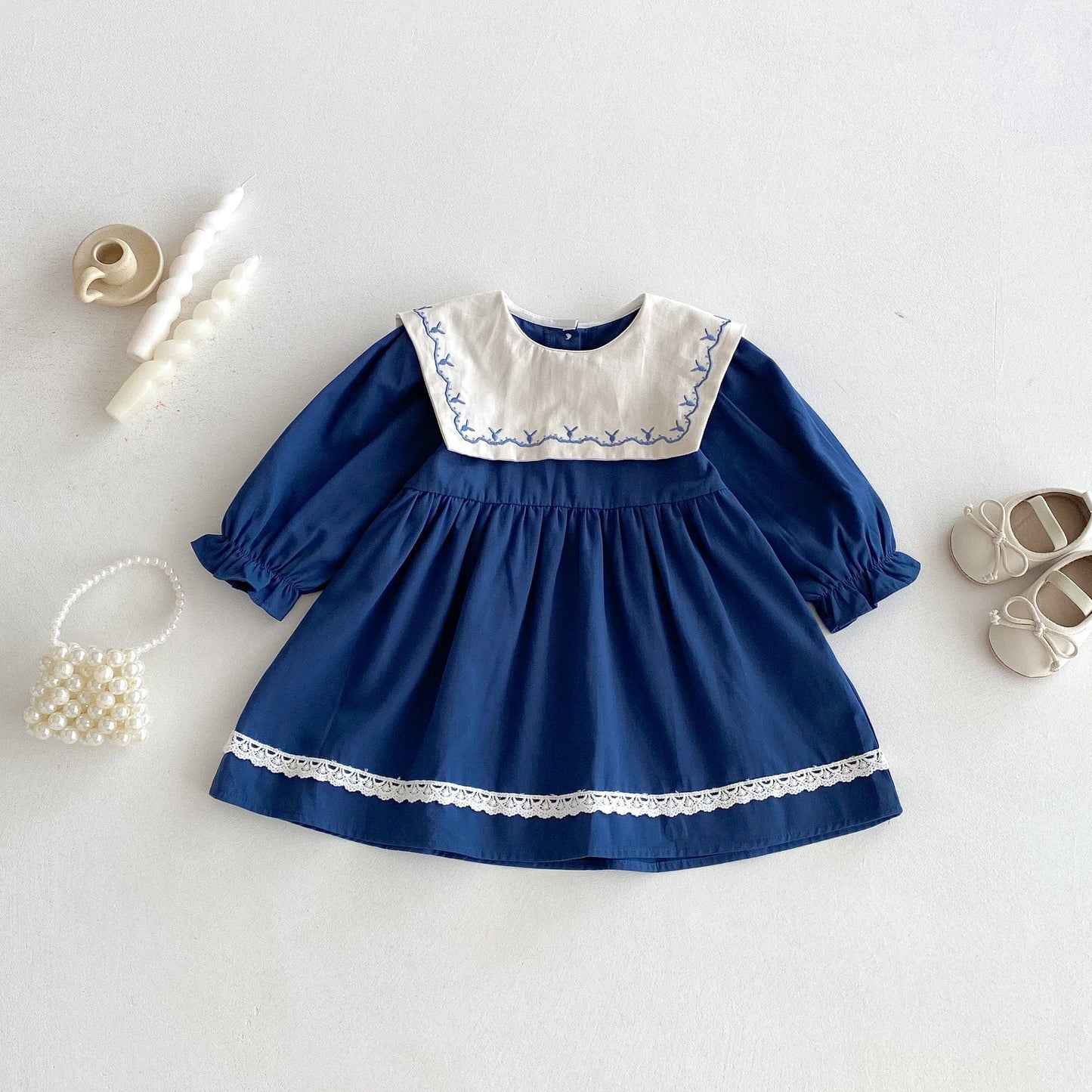 長袖ワンピース レース刺繍長袖ワンピース【mh0010654】