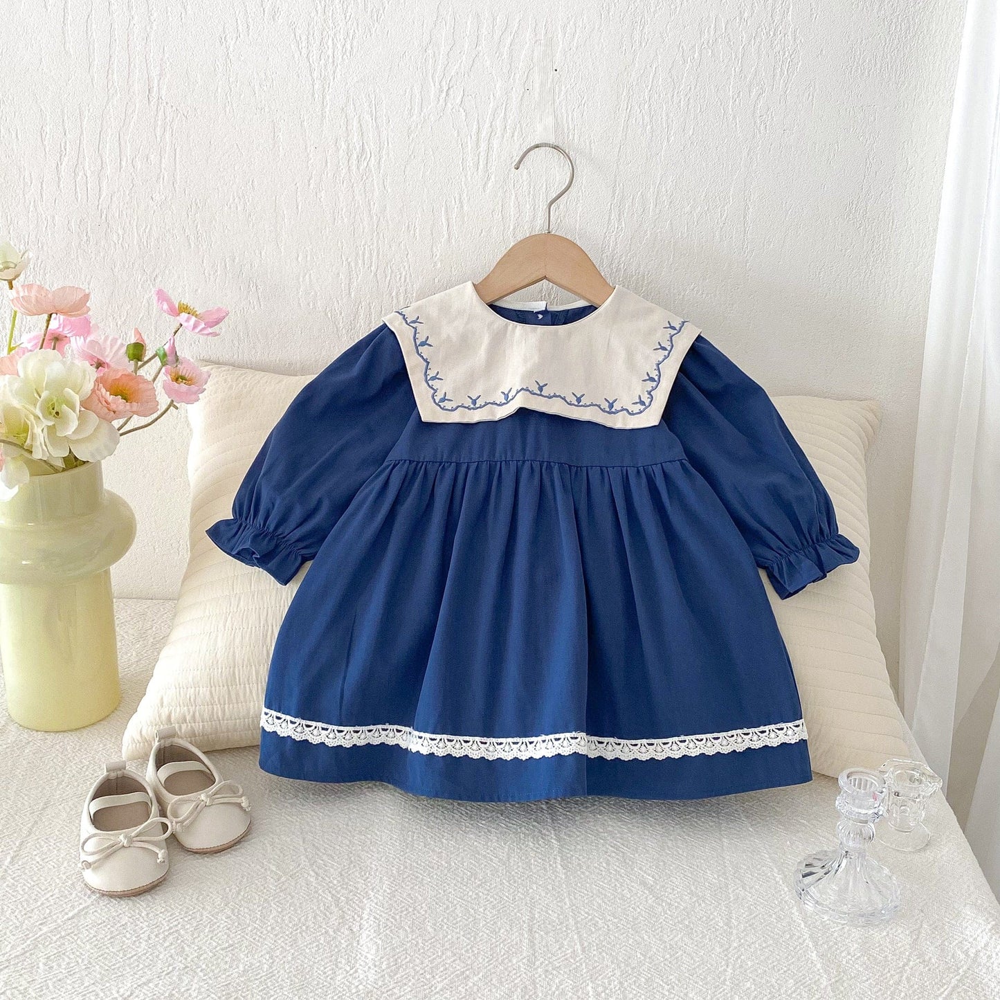 長袖ワンピース レース刺繍長袖ワンピース【mh0010654】