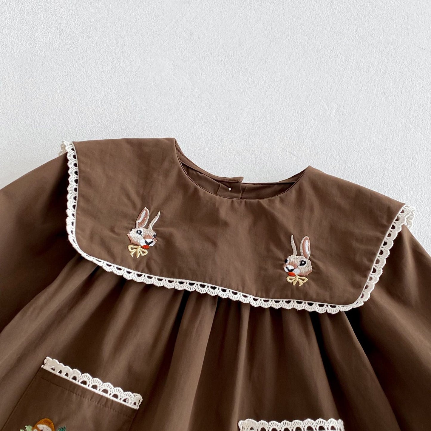 長袖ワンピース うさぎきのこ刺繍長袖ワンピース【mh0010655】