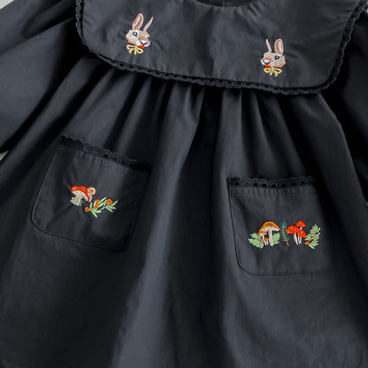 長袖ワンピース うさぎきのこ刺繍長袖ワンピース【mh0010655】