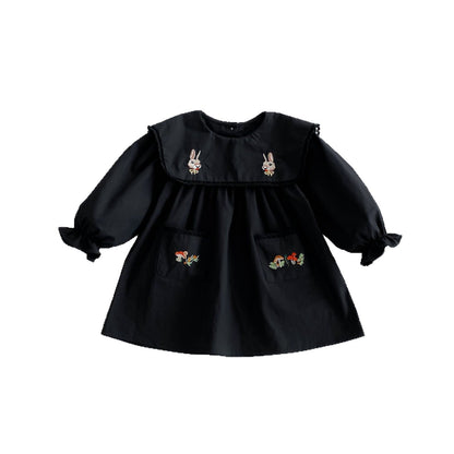 長袖ワンピース うさぎきのこ刺繍長袖ワンピース【mh0010655】