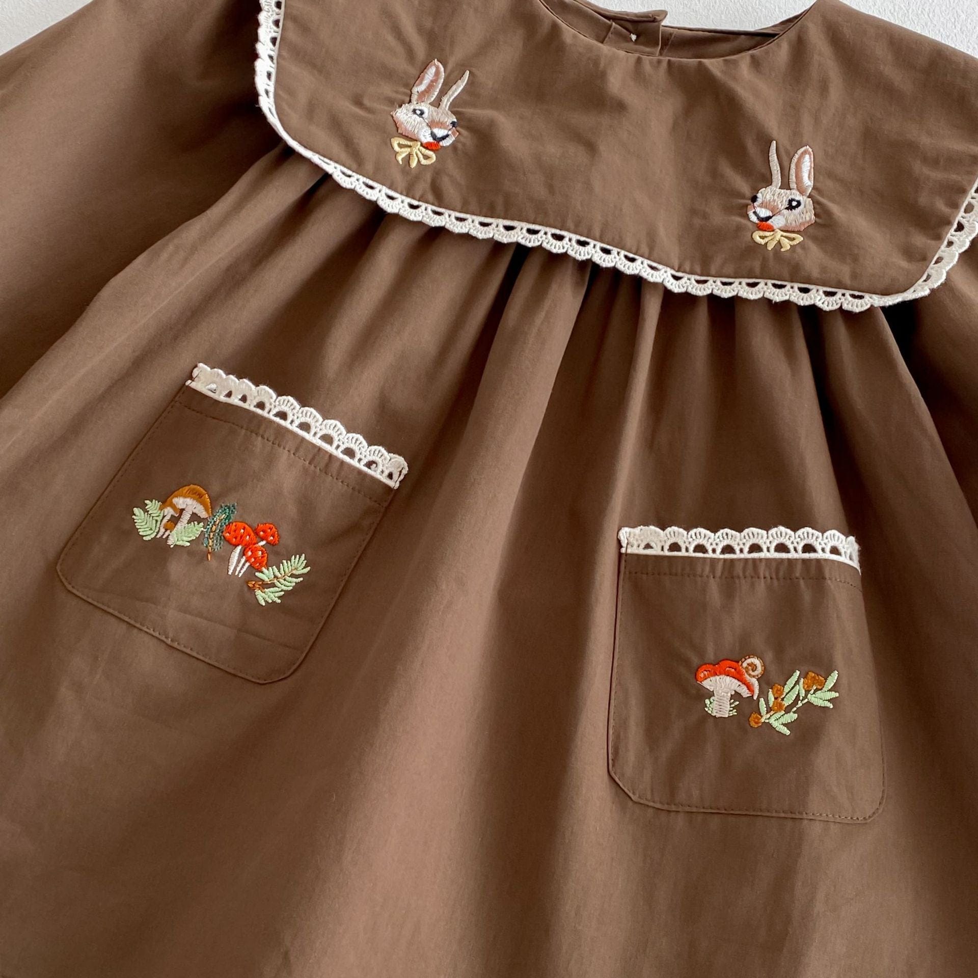 長袖ワンピース うさぎきのこ刺繍長袖ワンピース【mh0010655】