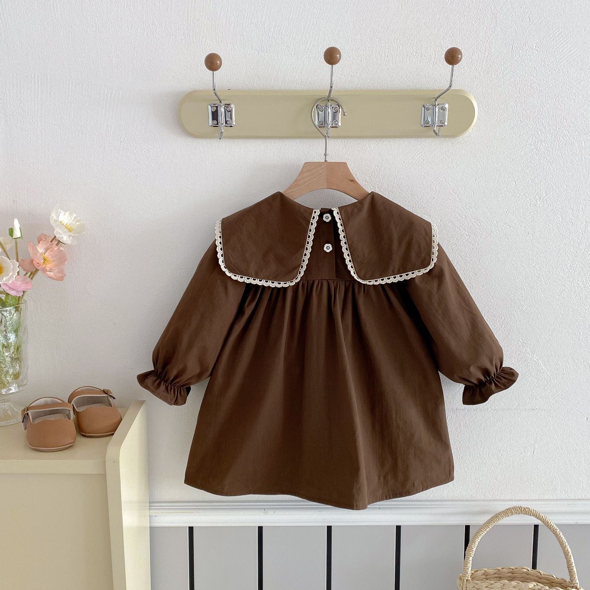 長袖ワンピース うさぎきのこ刺繍長袖ワンピース【mh0010655】