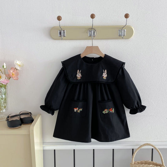 長袖ワンピース うさぎきのこ刺繍長袖ワンピース【mh0010655】