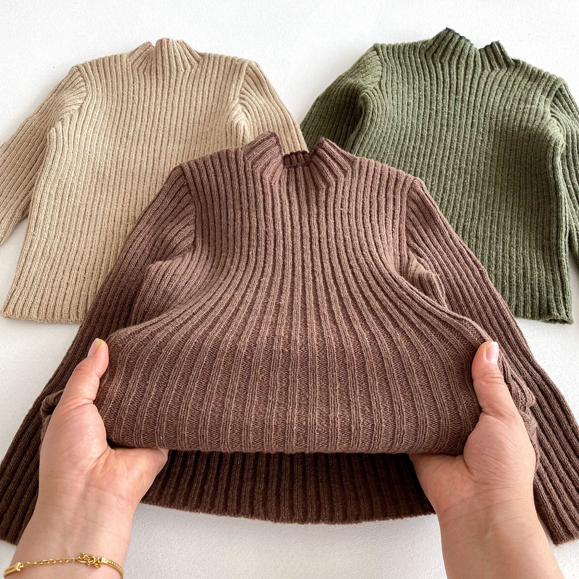 ニット・セーター シンプルハイネックリブニットセータートップス【mh0010656】