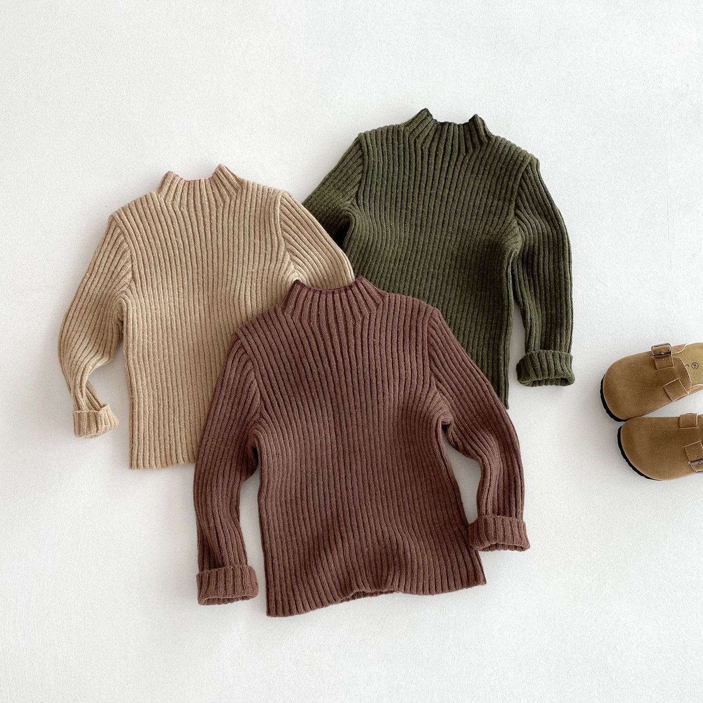 ニット・セーター シンプルハイネックリブニットセータートップス【mh0010656】