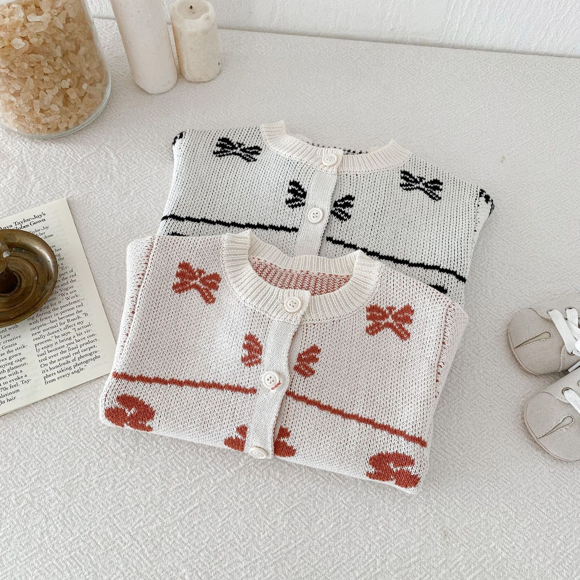 カーディガン・パーカー リボン刺繍ニットカーディガン【mh0010659】