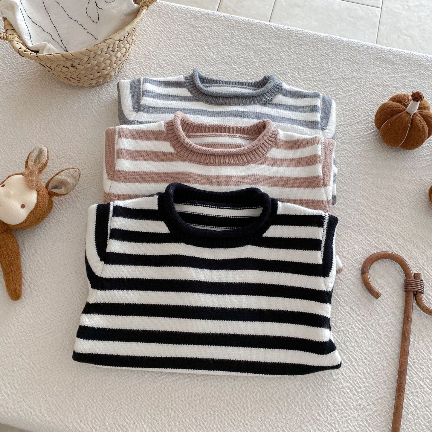 ニット・セーター ボーダー長袖ニットセータートップス【mh0010662】